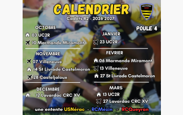 CALENDRIER DES CADETS R2